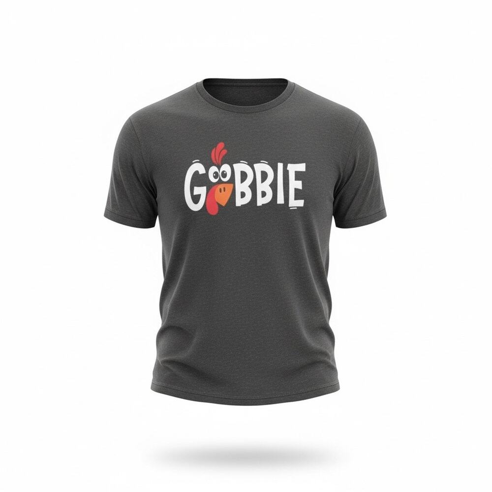 Funny “Gobble” Turkey T-Shirt Gray Graphic Tee Men’s Size Large Thanksgiving